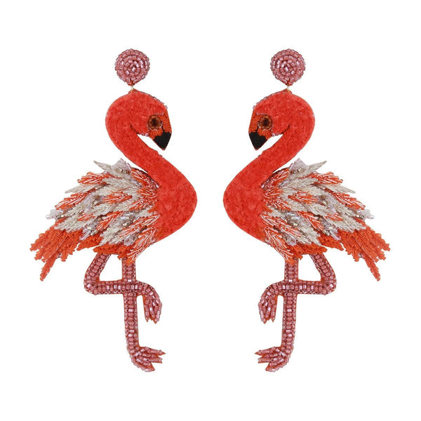 Handmade embroidered lightweight flamingo earrings