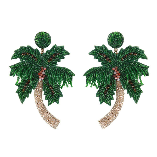 Handmade embroidered lightweight palm tree earrings