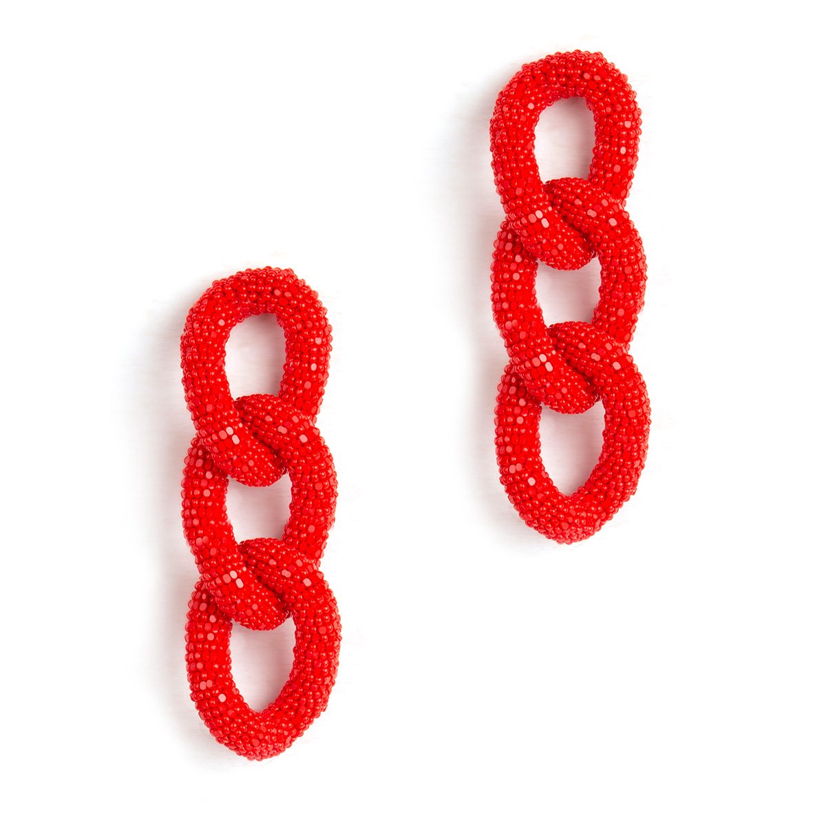 Red beaded link post earrings