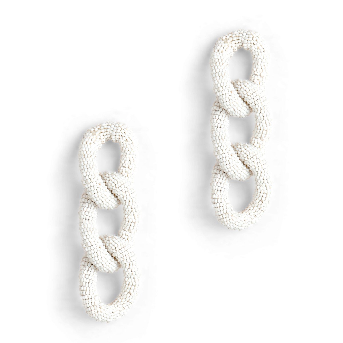 White beaded three link post earrings