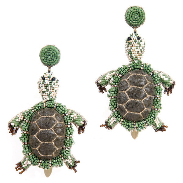 Hand embroidered Turtle earrings