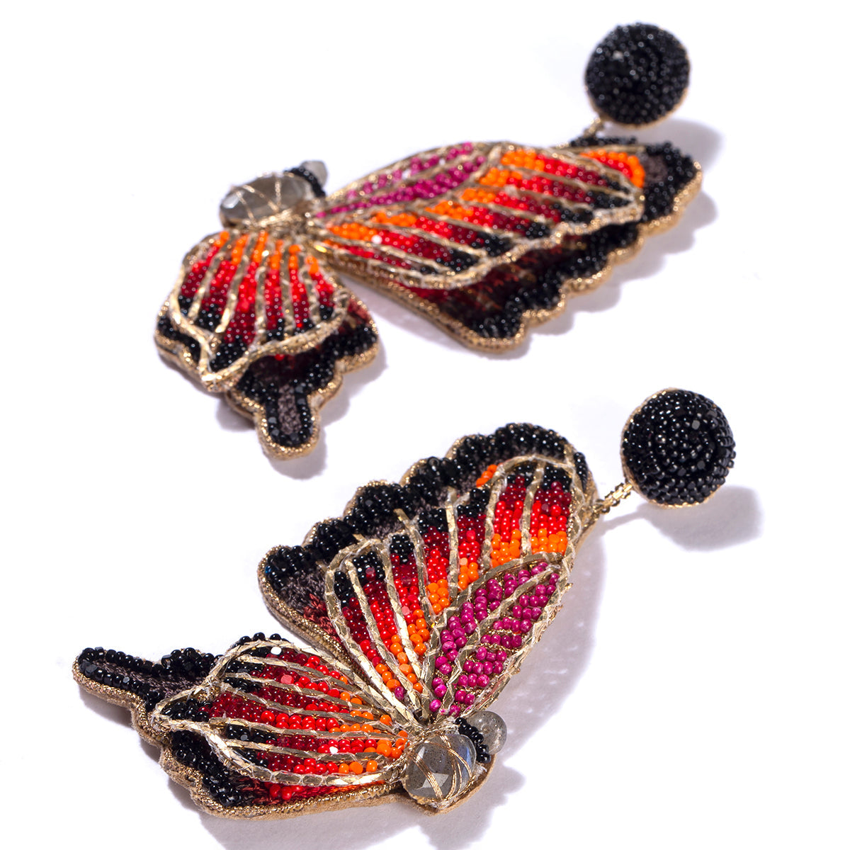 Hand embroidered butterfly earrings