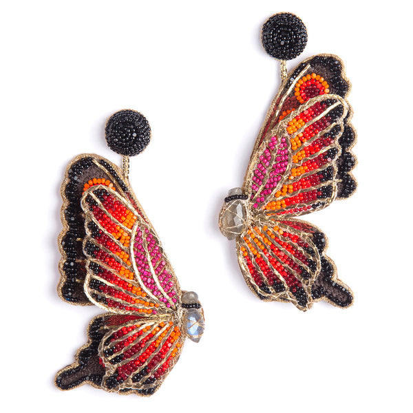 Hand embroidered butterfly earrings