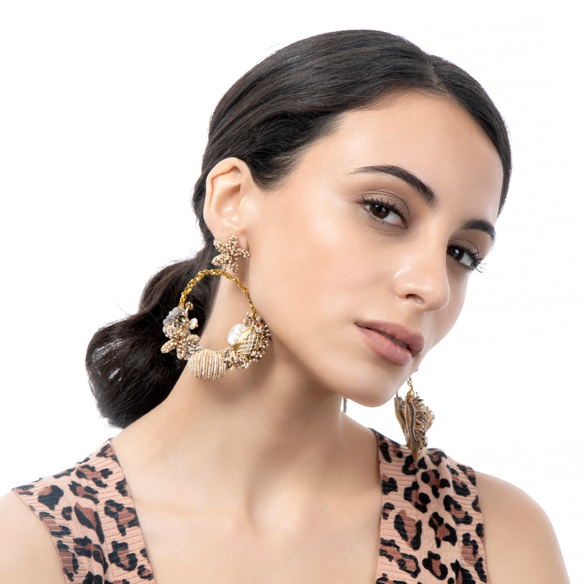 Model wearing Handmade Shelly Earrings