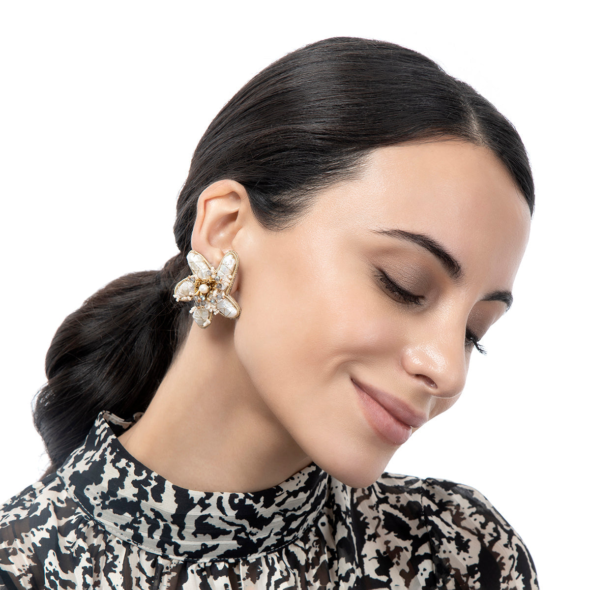 Model wearing Delana Earrings