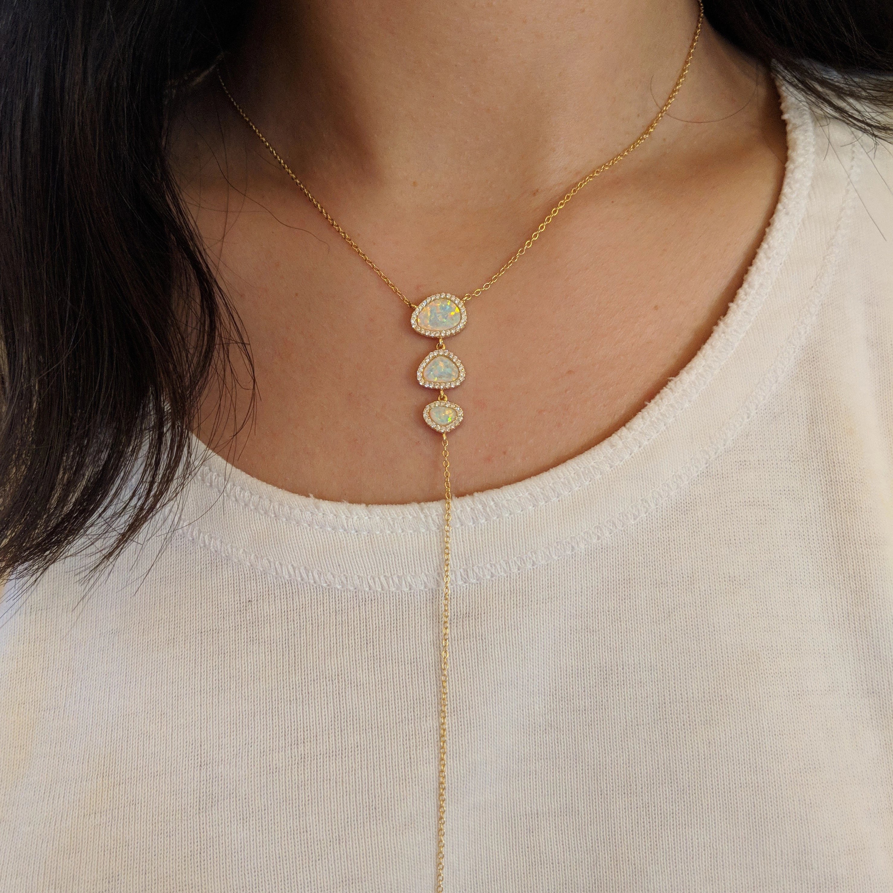 Triple Pebble Opal Necklace