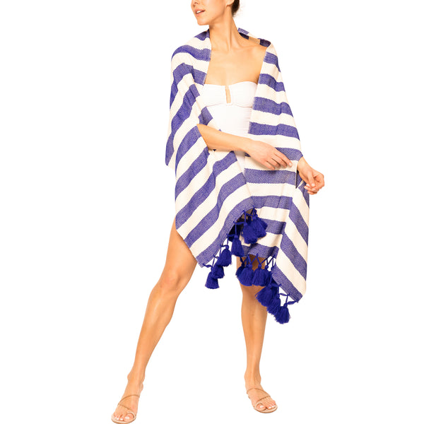 Lulu Beach Shawl Blue Stripes