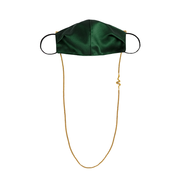 Satin Mask with Snake Chain Green