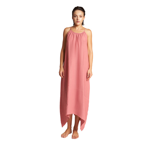 Mazatlan Asymmetrical Linen Dress in Rose