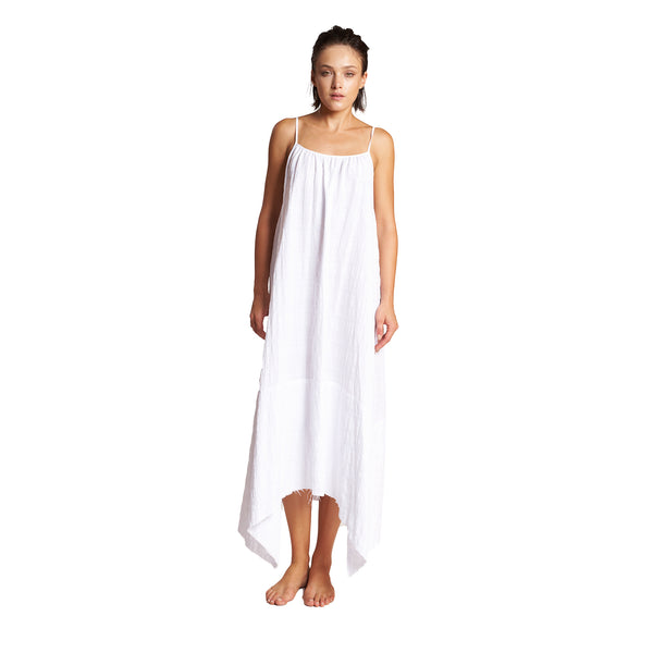 Mazatlan Asymmetrical Linen Dress in White