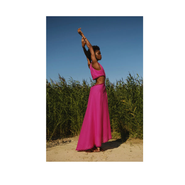 Merezhivo Long Ring Dress in Fuchsia