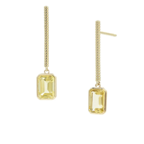 Lemon Drop Emerald cut Jollie Gold Bar Earrings