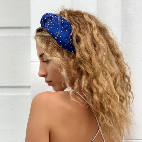 Nori Linen Beaded Headband Blue