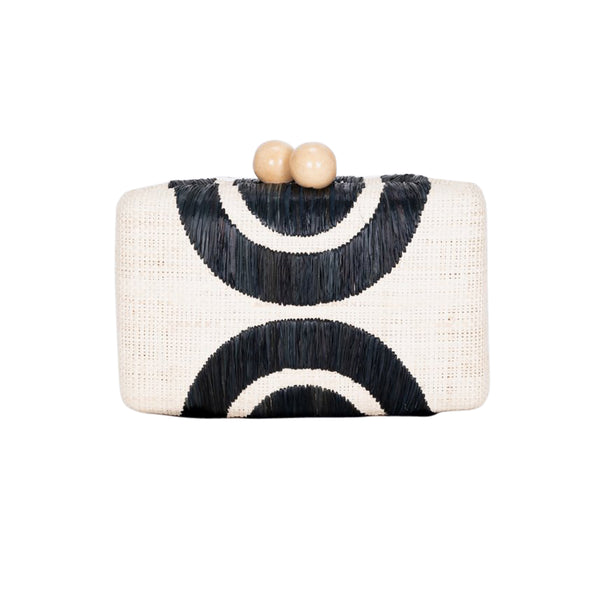 Ottis Embroidered Straw Clutch Black