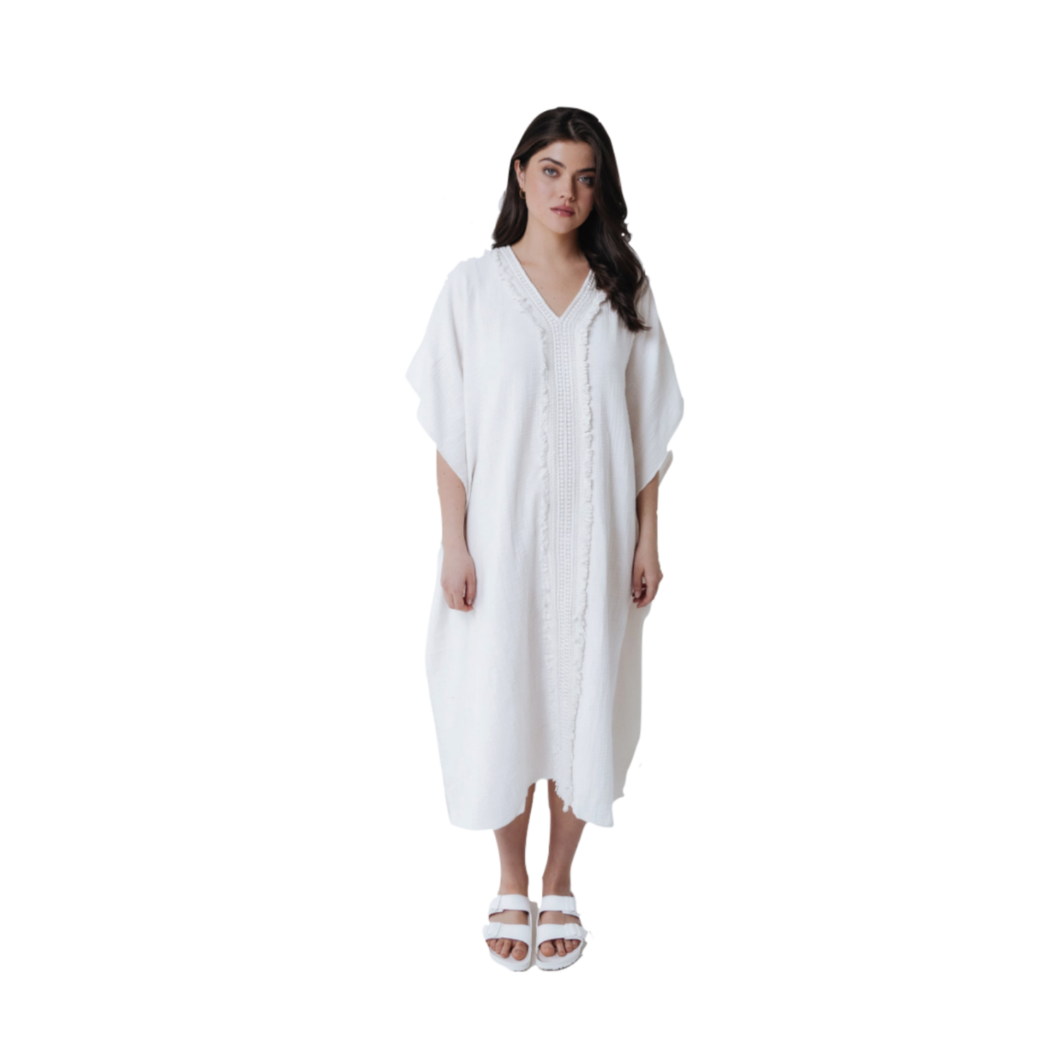 Double Gauze Maxi Caftan with Lace in Pool
