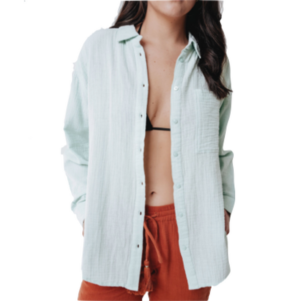 Double Gauze Boyfriend Coverup Shirt in Beach Glass