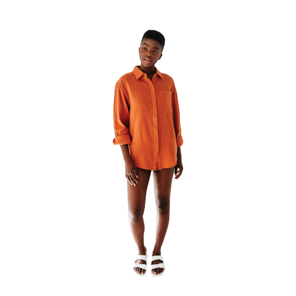 Double Gauze Boyfriend Coverup Shirt in Sienna