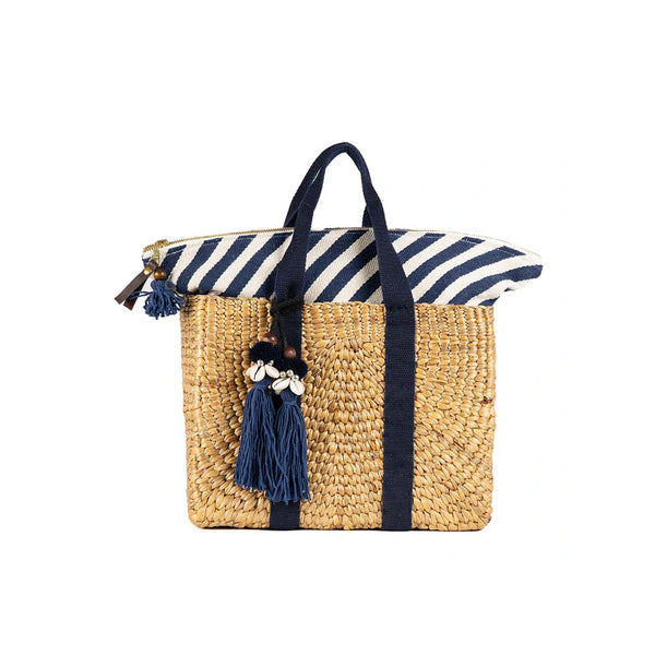 Valerie Indigo Square Basket Puka Tassel