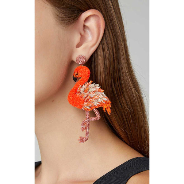 Handmade embroidered lightweight flamingo earrings