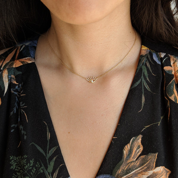 Diamond Evil Eye Necklace With Lashes in 14k Gold Lifestyle