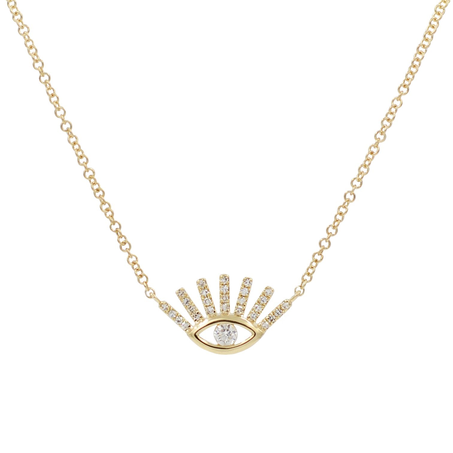 Diamond Evil Eye Necklace With Lashes in 14k Gold