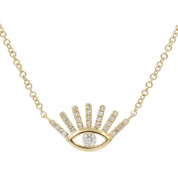 Diamond Evil Eye Necklace With Lashes in 14k Gold