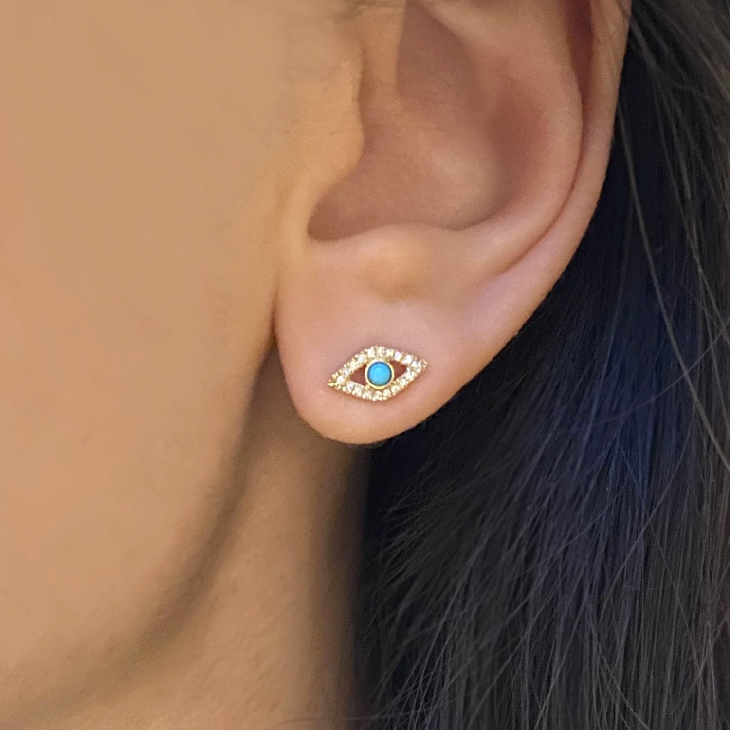 Gold Turquoise Evil Eye Studs