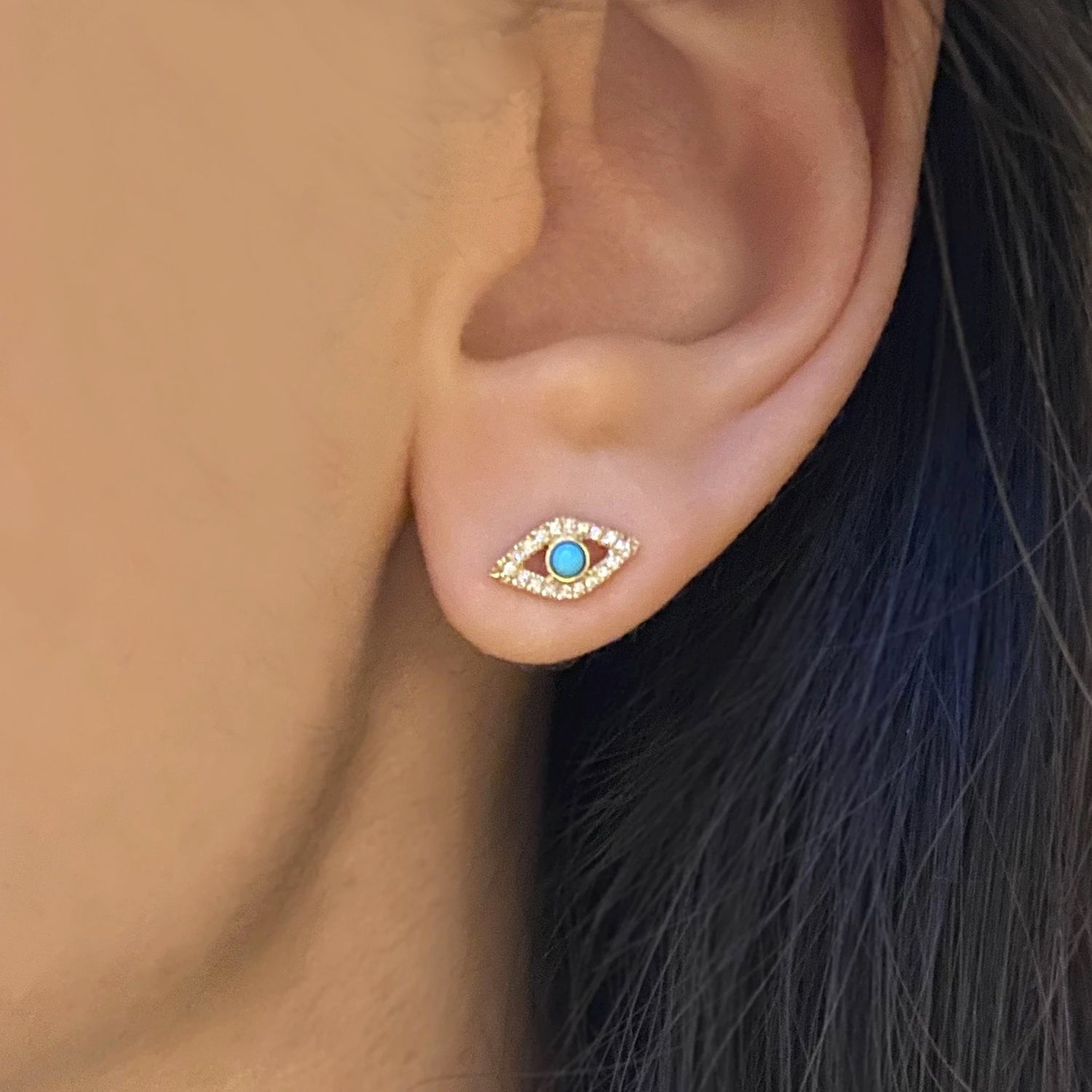 14-Karat Gold Turquoise Evil Eye Earring Studs JAUNT