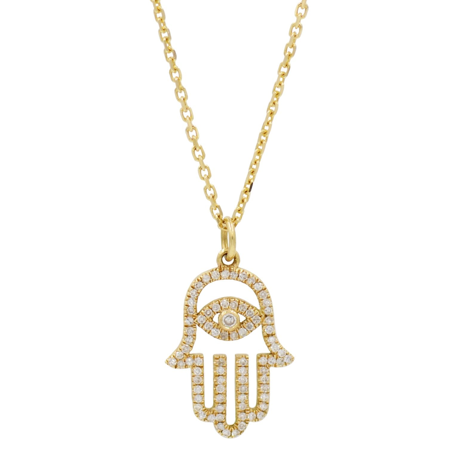 Evil Eye Hamsa Hand Necklace With Diamonds