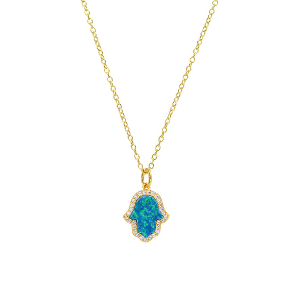 Opal Hamsa Hand Necklace