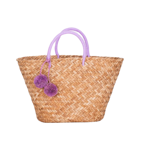 St Tropez Pom Pom Straw Tote Orchid