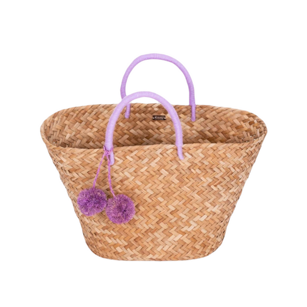 St Tropez Pom Pom Straw Tote Orchid