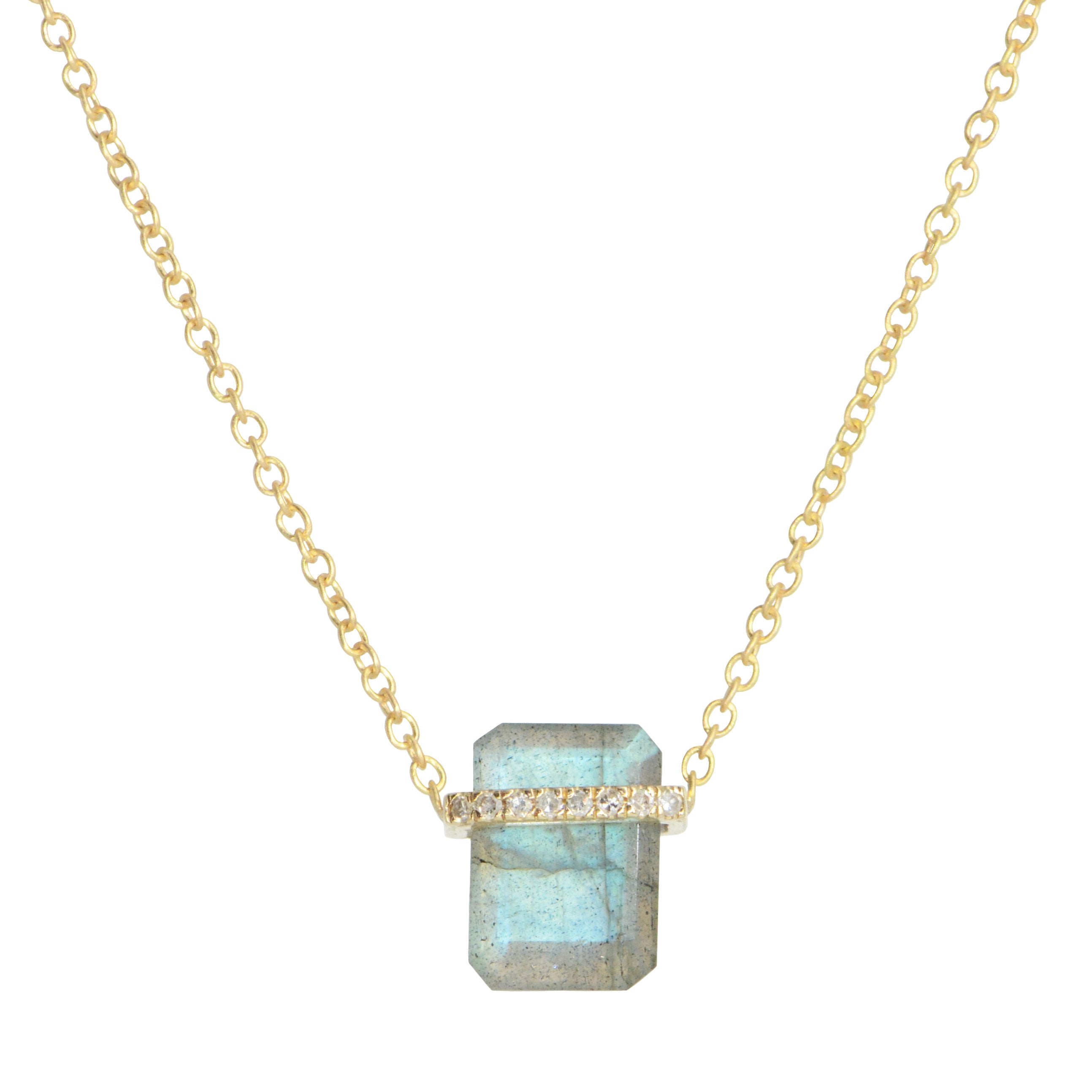 Labradorite Huggie Necklace With Diamonds Mini in 14k Gold