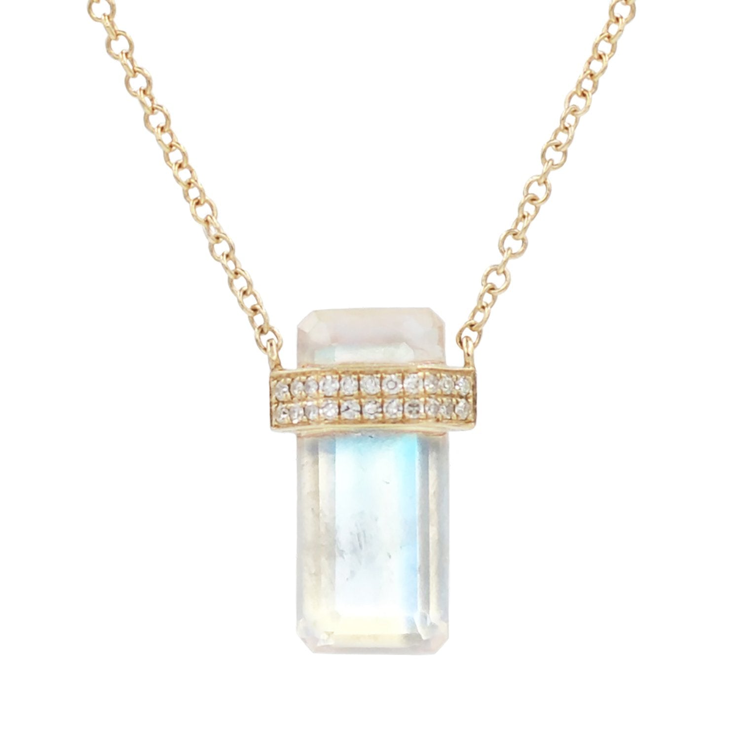 14k Moonstone Huggie Necklace with Diamonds