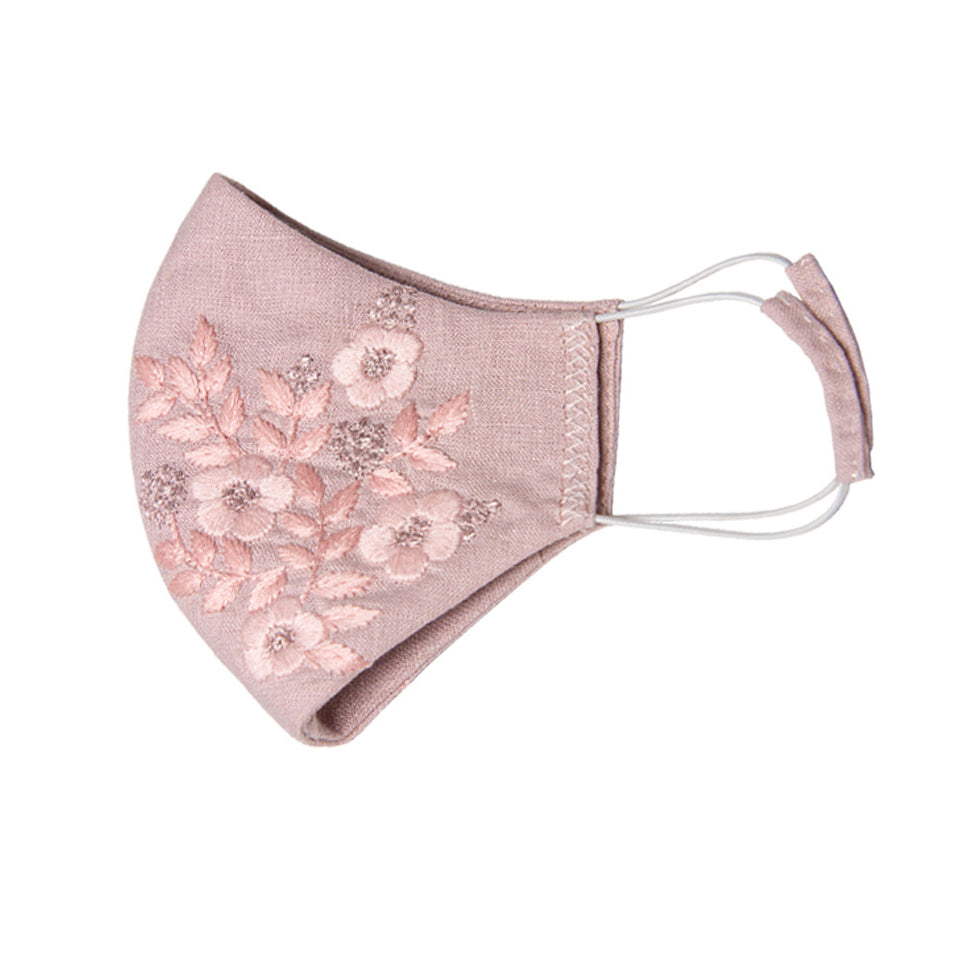 Zoe Embroidered Mask in Powder Pink