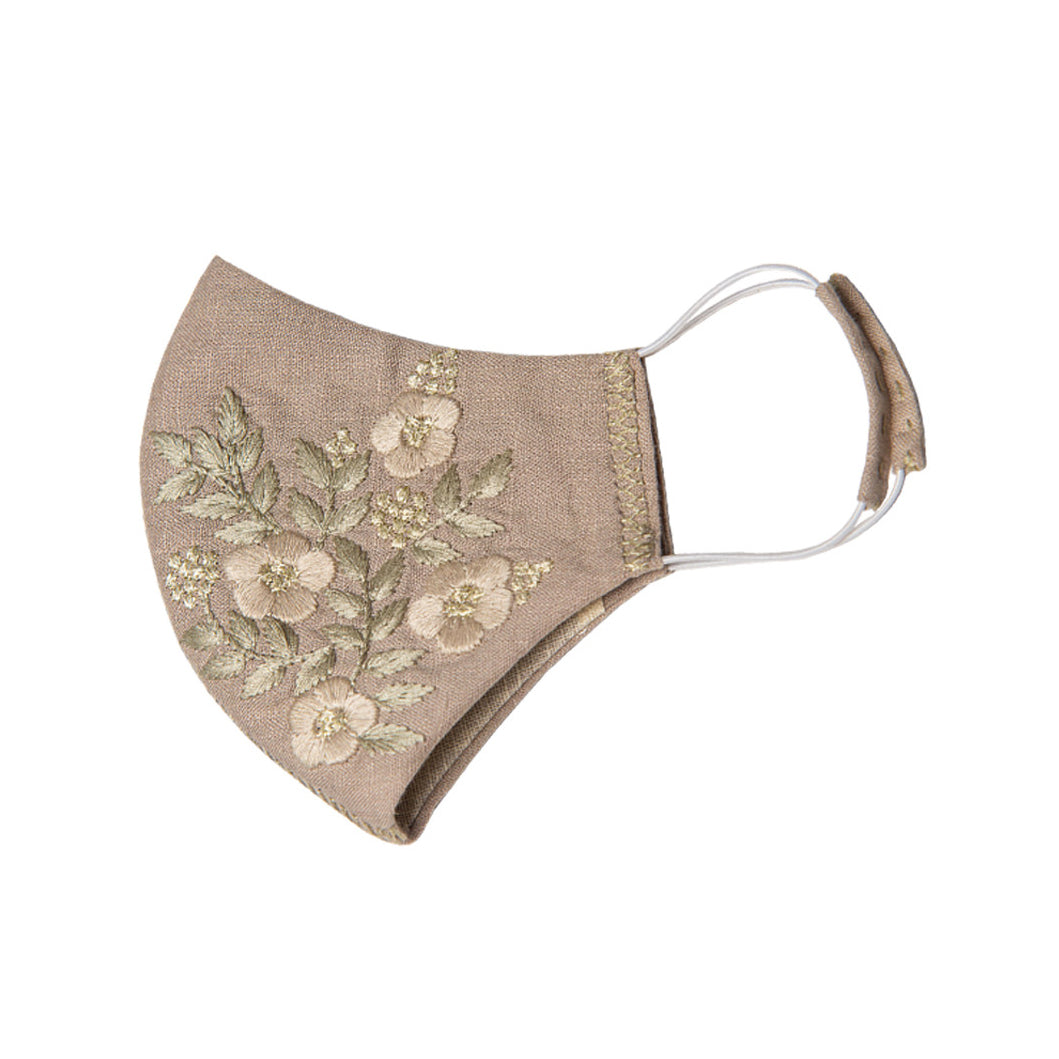 Zoe Embroidered Mask in Beige