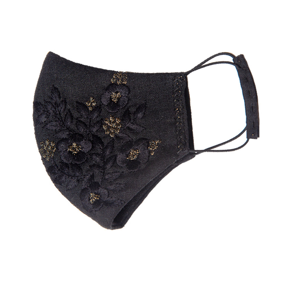 Zoe Embroidered Mask in Black