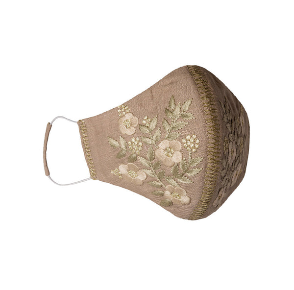 Zoe Embroidered Mask in Beige