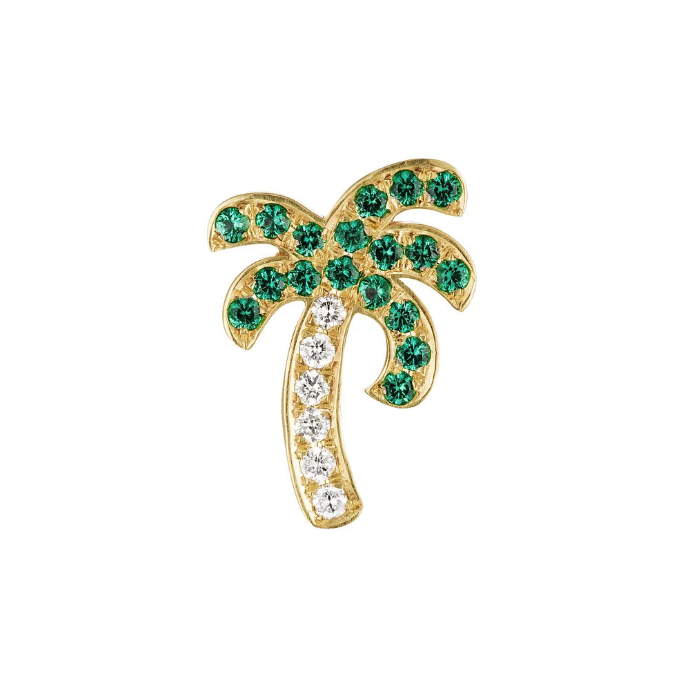Mini Palm Tree Diamond and Emerald Stud