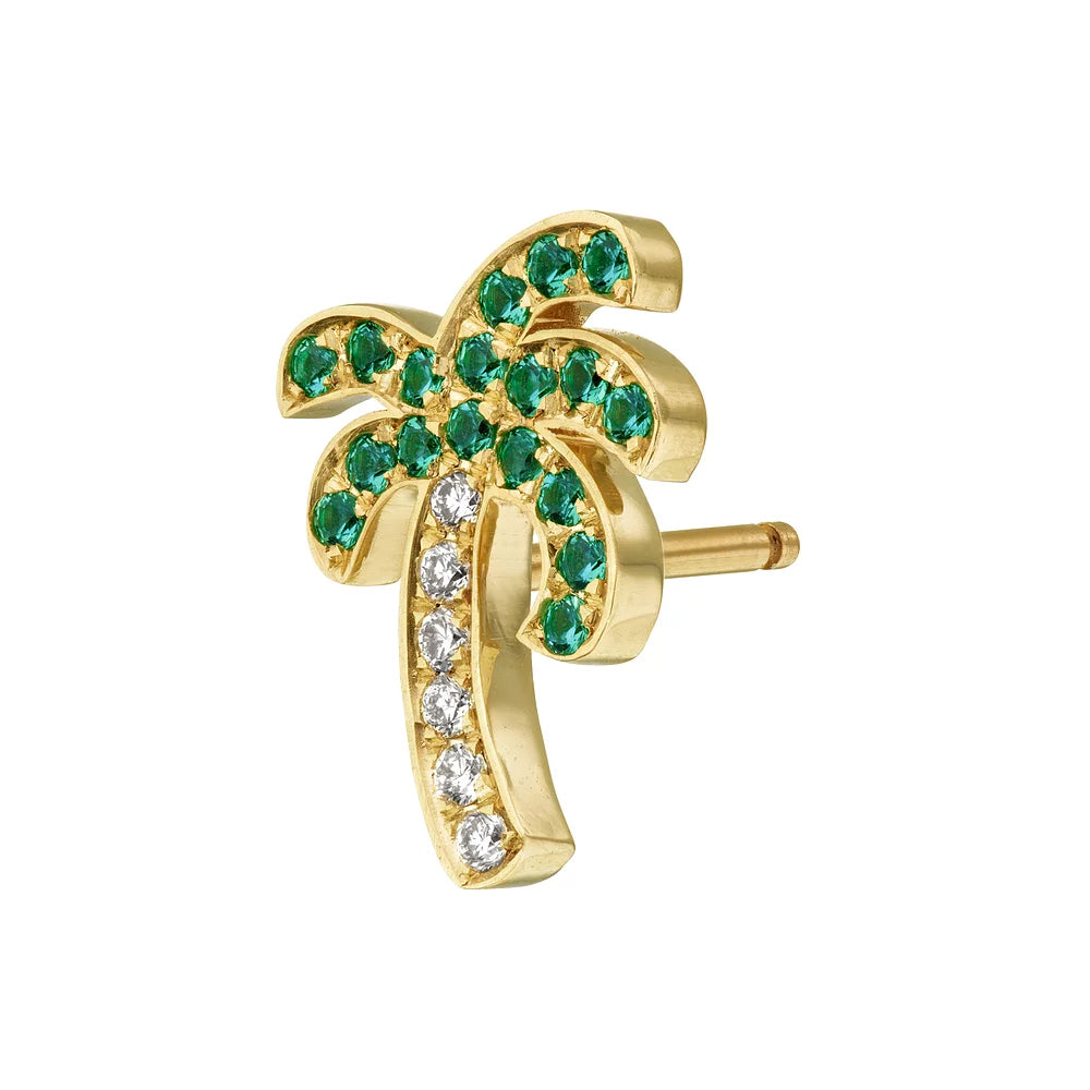 Mini Palm Tree Diamond and Emerald Stud