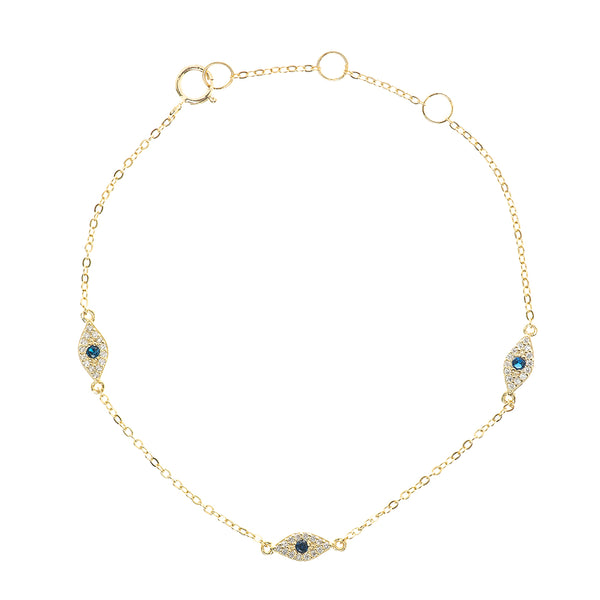 Delicate 14K Triple Eye Bracelet