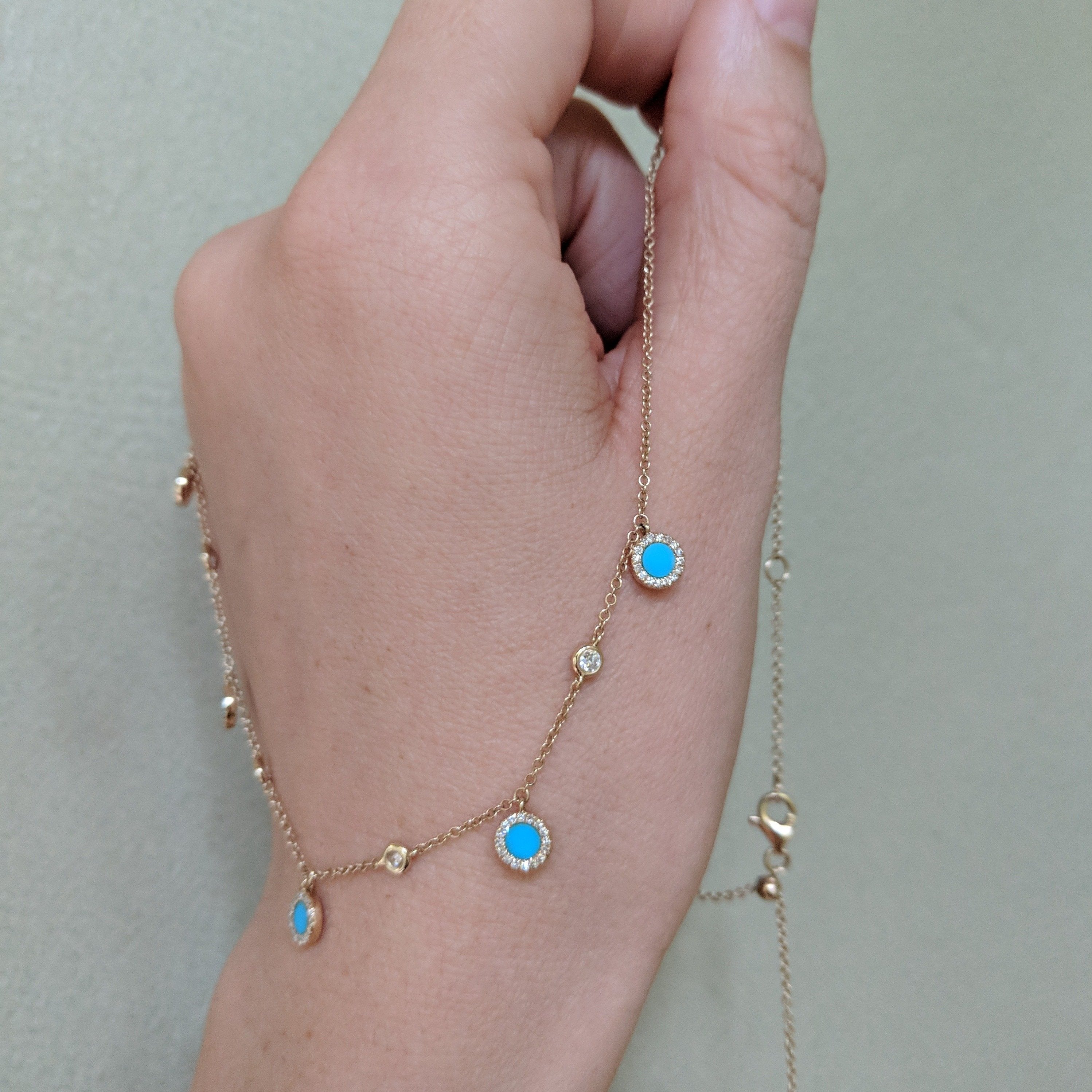 Turquoise Diamond Choker Necklace in 14k Gold Slider