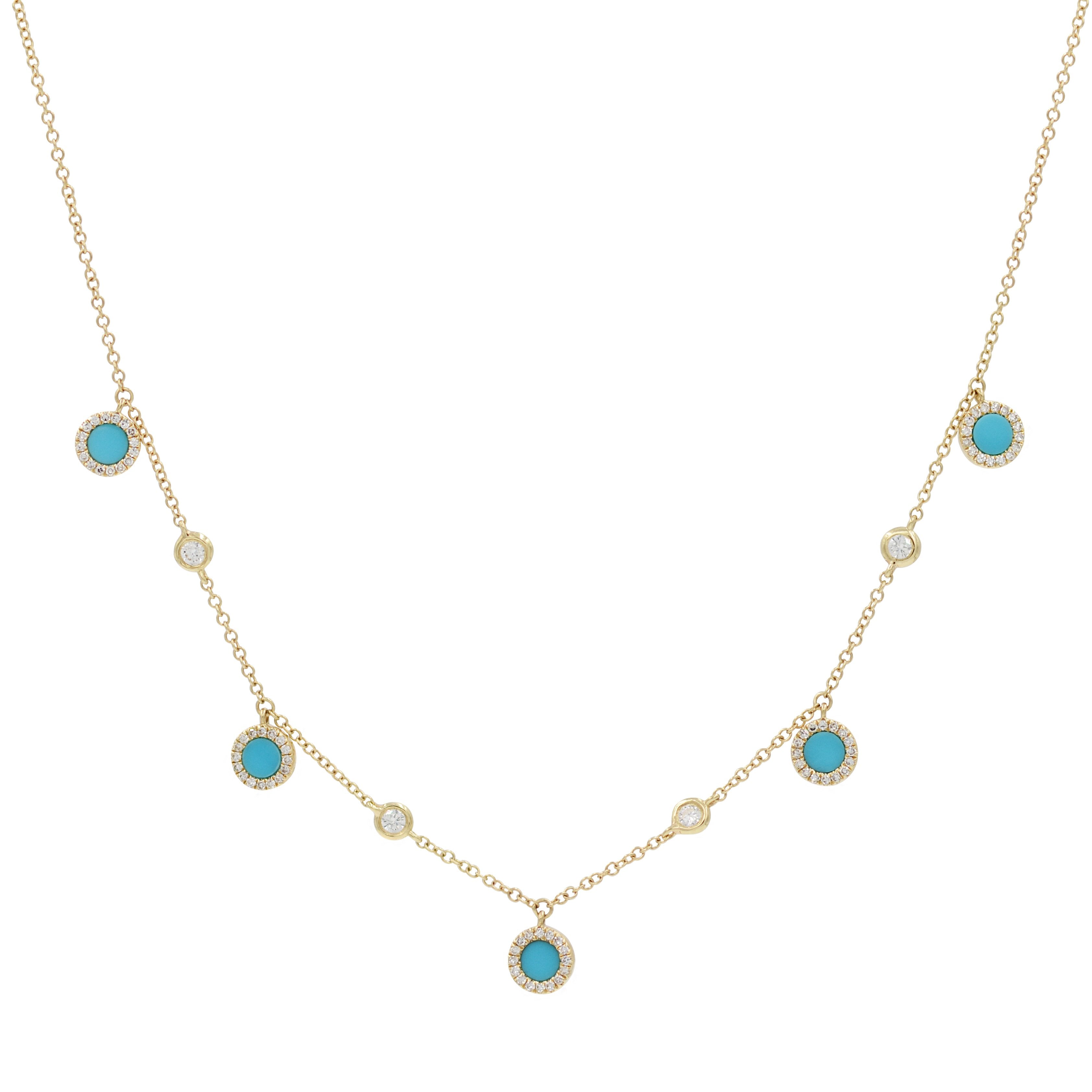 Turquoise Diamond Choker Necklace in 14k Gold