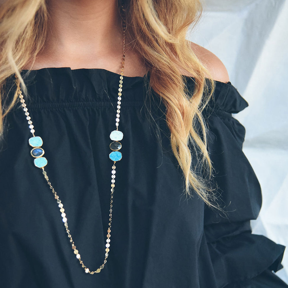 Turquoise Long Gold Necklace