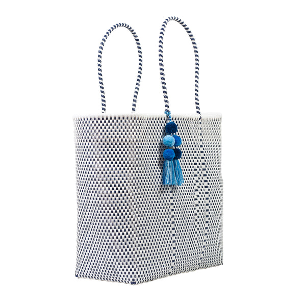 Large Open Woven Blue Tote