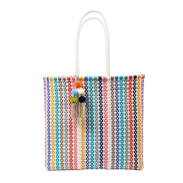 Large Open Woven Rainbow Tote