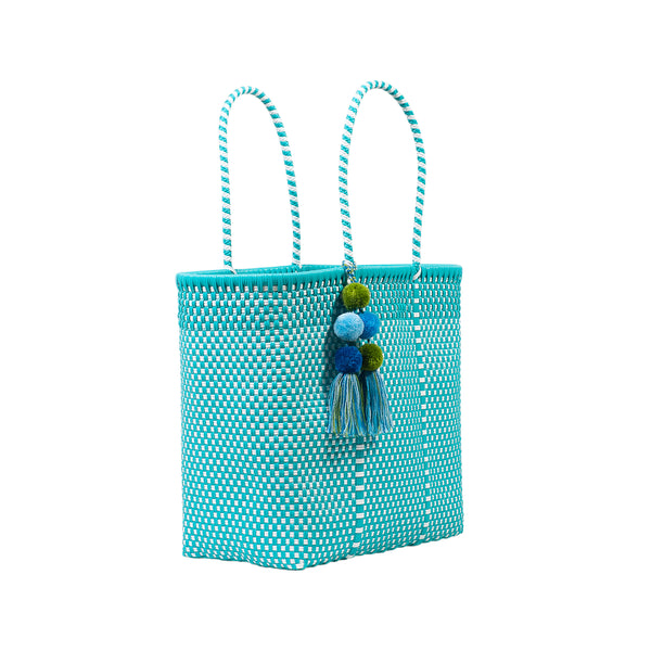 Medium Open Woven Turquoise Tote